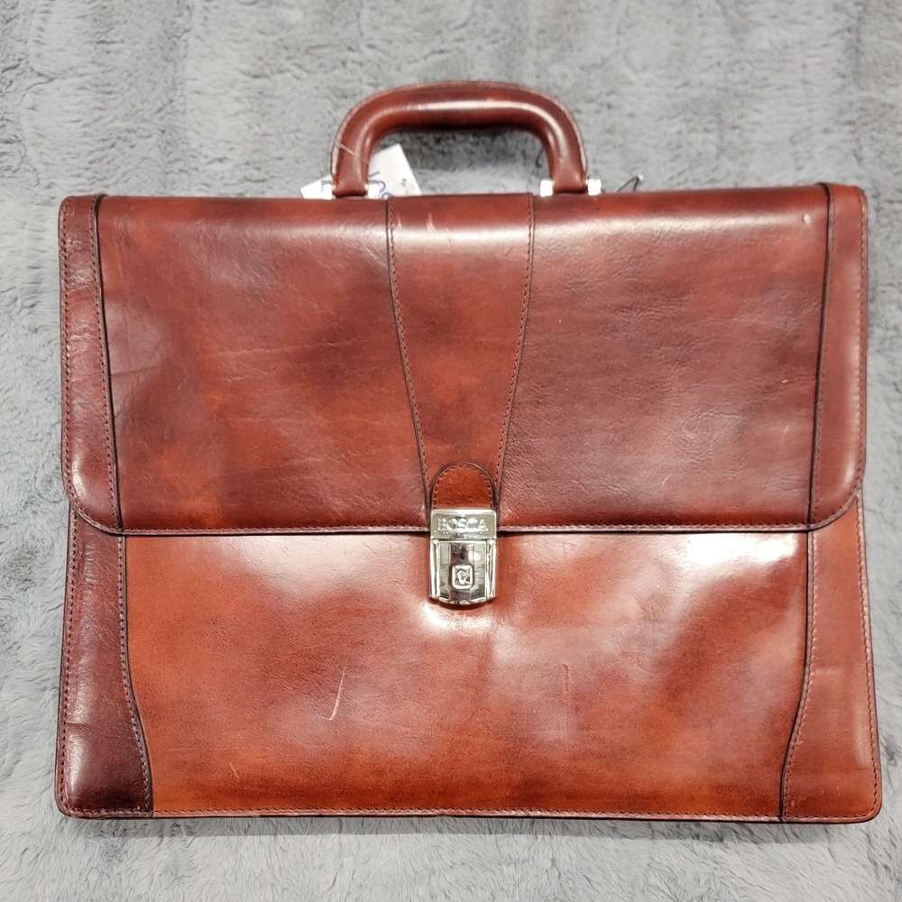 Bosca Old Leather Amber Double Gusset Briefcase Mens 16" Brown Soft Laptop Bag